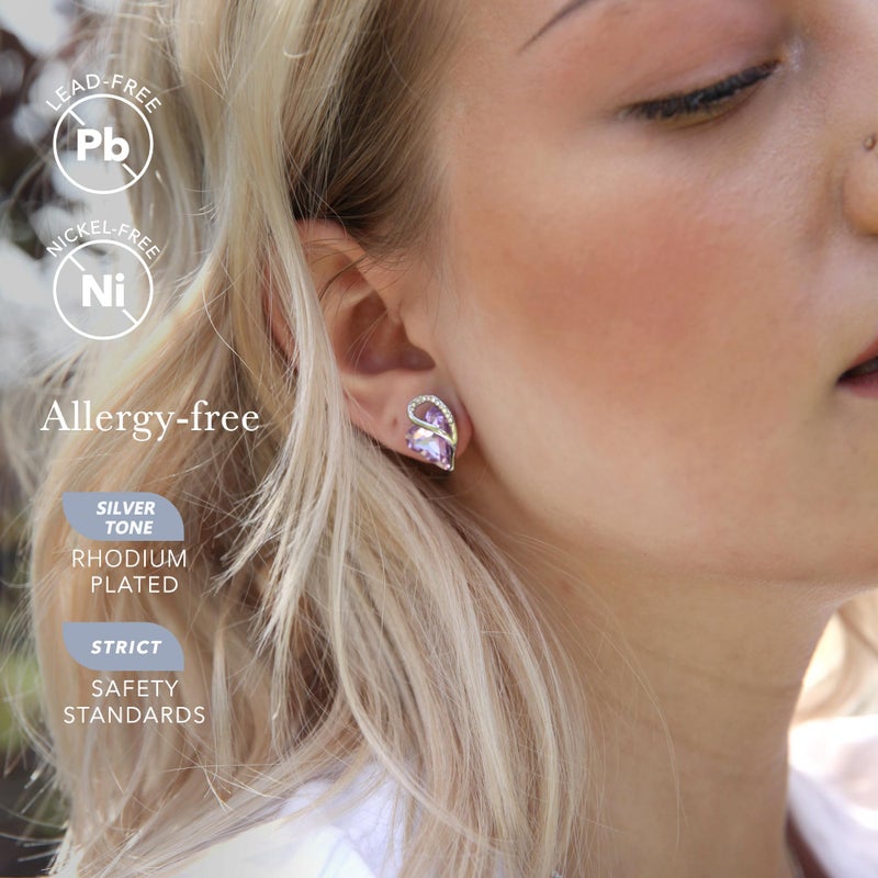 Leafael Infinity Love Earrings for Women with Birthstone Crystal for June, Valentine's Day Gifts for Mom, Wife, & Her, Heart Stud Post Earring with Alexandrite Lavender Purple Stone, Birthday Jewelry - Image 2